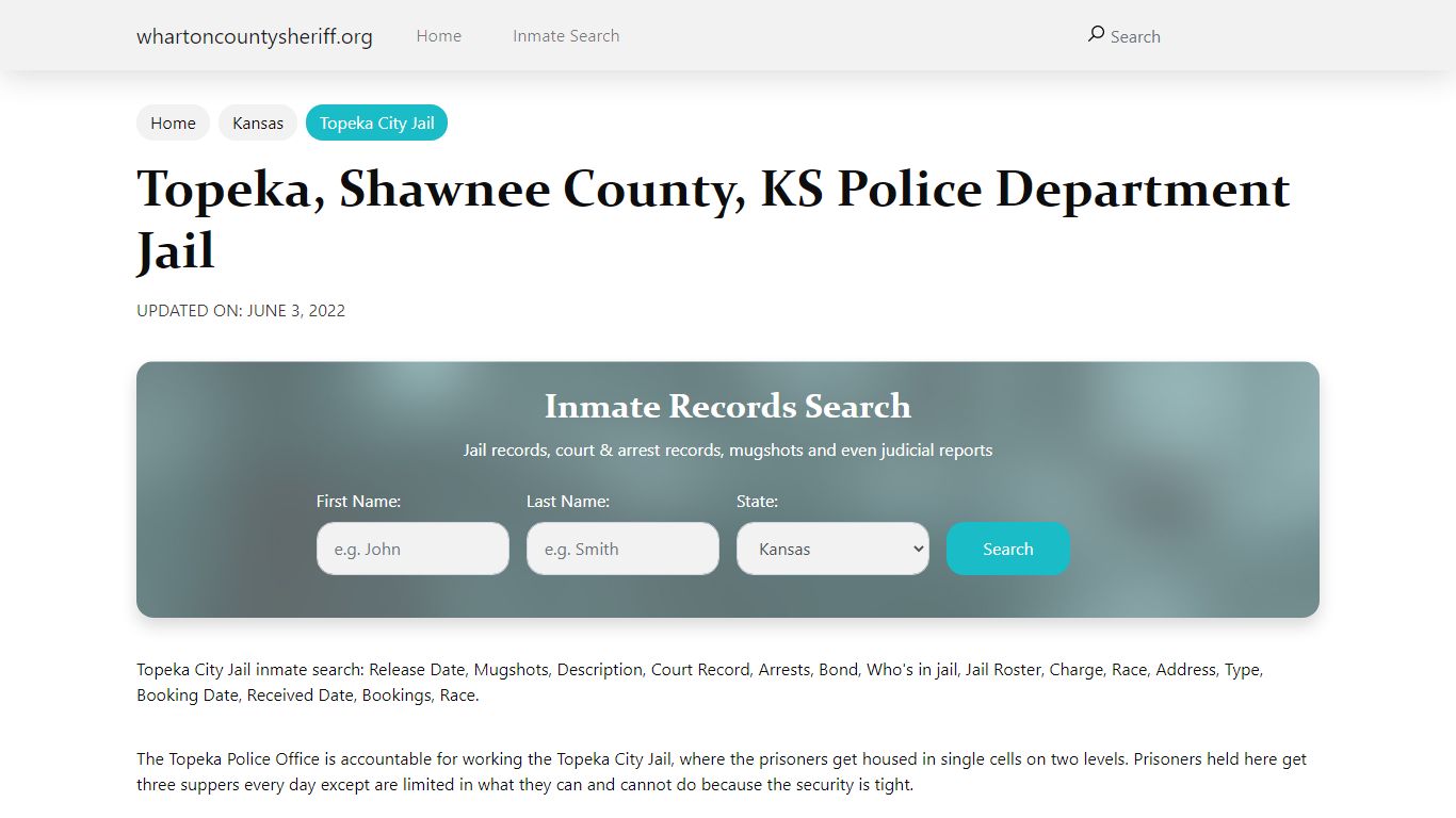 Topeka, KS City Jail Inmates, Arrests