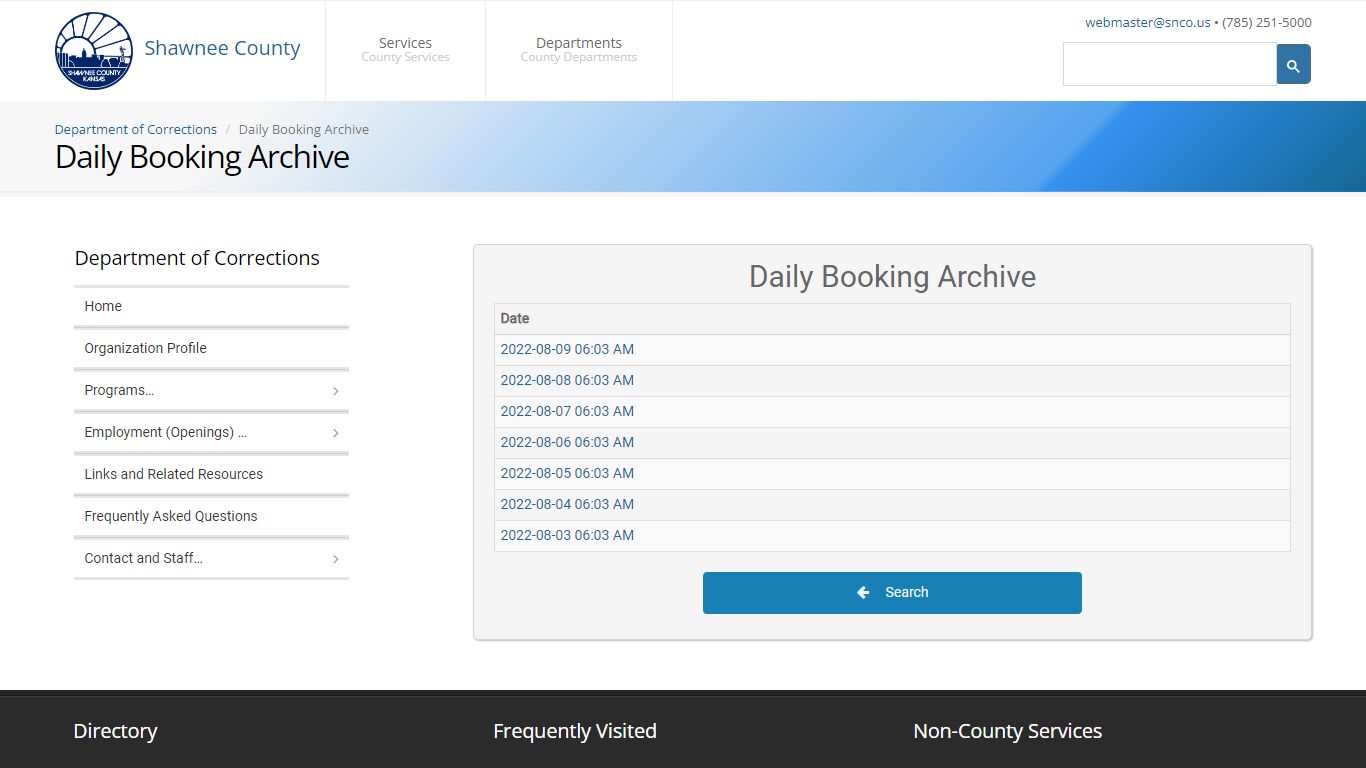 Daily Booking Archive - Department of Corrections